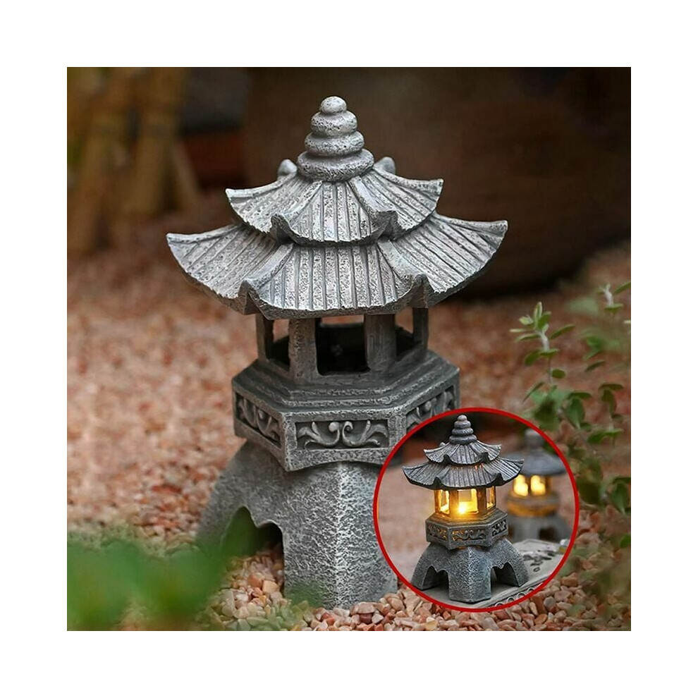 Yard Art Ornament, Solarpagoda Lantern Offers Solarpowered Illumination, Zen Garden Statue Compatible With Indooroutdoor Decor With Resin Ma Light 3564946411445