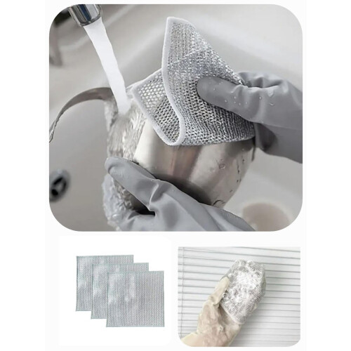 3pcs Non Scratch Wire Dish Cloth Set for Kitchen Cleaning, Quick Dry Reusable Rags Silver White