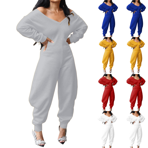 Lässiger Damen-Overall, sexy V-Ausschnitt,-Schwarz L 1