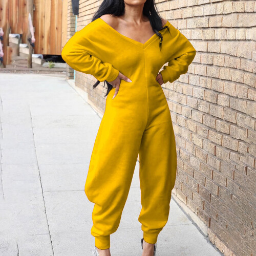 Lässiger Damen-Overall, sexy V-Ausschnitt,-Schwarz L 2