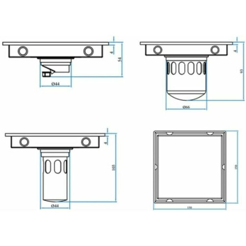 Αποχέτευση ντους υψηλής ροής, 150mm x 150mm από ανοξείδωτο ατσάλι SUS 304 με λαβίδα 1
