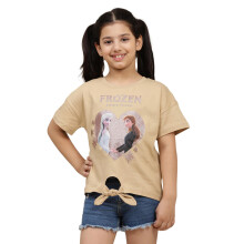 Kidsville Frozen Geprinte Relaxed Fit Beige T-shirt Voor Meisjes