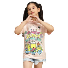 Kidsville Minions Gedrukt Relaxed Fit Roze T-shirt Voor Meisjes