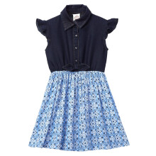 Vestido para Meninas de 9 Anos da Cub Mcpaws | Vestido Infantil de Algodão Denim - Azul Escuro | Manga Curta