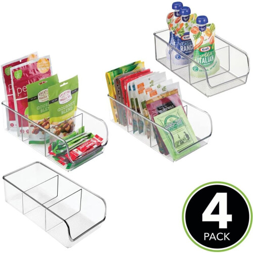 Organizadores de temperos em plástico transparente, empilháveis, compatíveis com despensa. Conjunto com 2 recipientes multiuso com divisória 1