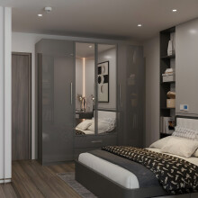 (Grey, 160cm) 4 Door High Gloss Wardrobe