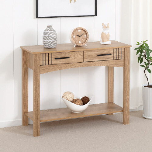 Seconique Tessa 2 Drawer Console Table - Natural Oak Effect