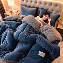 Thick Plush Velvet Winter Quilt Double Sided Warm Comforter Breathable Soft Cashmere Bedding for Cold Weather