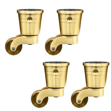 Set of 4 Solid Brass Furniture Caster Wheels, 1 Inch Round Cup Design, 360 Swivel and HeavyDuty Load Capacity