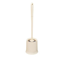 Toilet Brush Set with Holder, Ergonomic Long Handle and AntiDrip Base, Round Grey Floor Standing Design