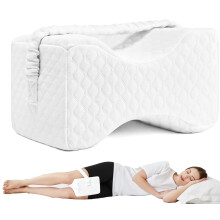 Knee Pillow for Side Sleepers Memory Foam Leg Cushion for Hip and Back Pain Relief with Washable Cooling Cover White