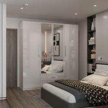 (White, 160cm) 4 Door High Gloss Wardrobe