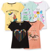 Clotth Theory Meisjes Super Gekamd Katoen Regular Fit Ronde Hals Gedrukt Korte Mouw T-shirt - Combo Pack Van 5