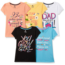 Clotth Theory Meisjes Super Katoen Regular Fit Ronde Hals Geprinte Korte Mouwen T-shirt - Combo Pack Van 5