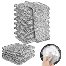 8 Pcs Non‑Scratch Wire Dishcloths for Kitchen, Reusable Steel Wire Cleaning Rags with Quick‑Dry Mesh Design