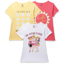 Clotth Theory Meisjes Super Gecombineerde Katoenen Regular Fit Ronde Hals Gedrukte Korte Mouwen T-shirt -Combo Pack Van 3