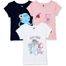 Clotth Theory Meisjes Super Gecombed Katoen Regular Fit Ronde Hals Gedrukt T-shirt - Combo Pack Van 3