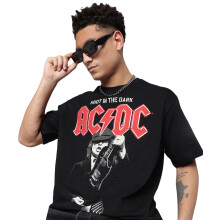 Free Authority AC/DC Trykt Sort Oversized T-shirt Til Mænd