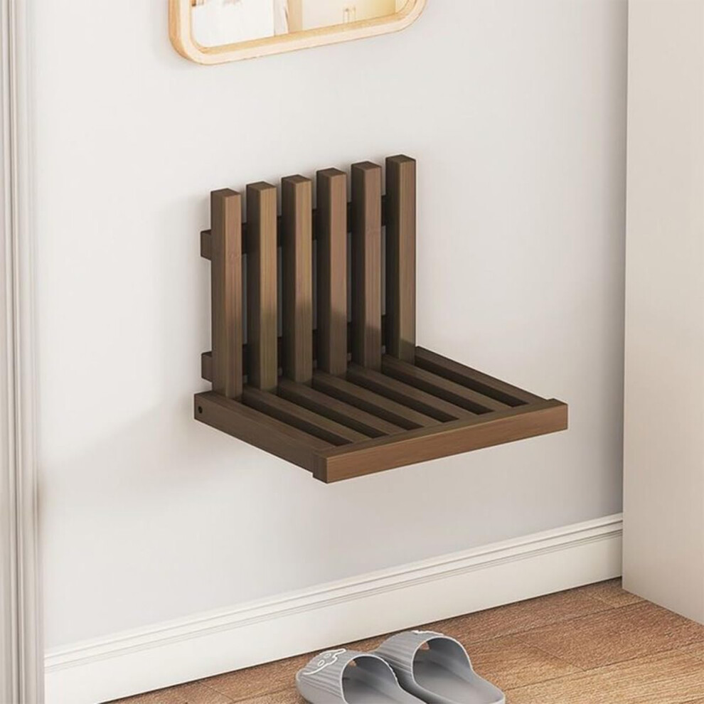 Wall Mounted Folding Shower Seat 220lbs Capacity Warm Walnut Finish Space Saving Stool for Bathroom