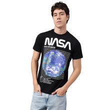 Free Authority Nasa Trykt Regular Fit Sort Bomuld T-Shirt til Mænd