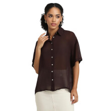 Camisa de Ajuste Regular para Mulheres Forever 21 (Fws24Cwof009901_Marrom)