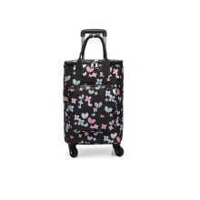 Foldable Shopping Cart with Wheels, Insulated Oxford Cloth Grocery Trolley for Supermarket and Travel, Black