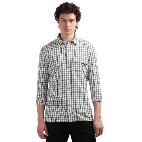 Calvin Klein Camicia Bianca a Quadri con Collo Alla Francese e Maniche Lunghe Calvin Klein