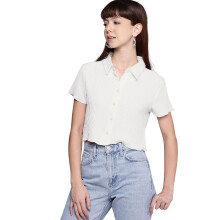 Camisa Casual Texturizada Regular Fit Freehand para Mulheres (Branco Brilhante_Xs)