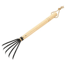 Heavy Duty 5 Tine Clam Digging Rake with Ergonomic Wooden Handle, Steel Garden Cultivator Tool