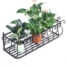 Balcony Plant Stand HeavyDuty Wrought Iron Hanging Flower Shelf for Railings and Window Sill Black 100x28x22cm