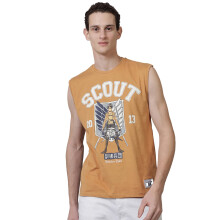 Free Authority Attack On Titans: Scout Anime Graphic Print Cotton Brown Tank Top for Men