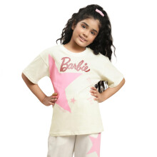 Kidsville Barbie Geprinte Relaxed Fit T-shirt Voor Meisjes Off White