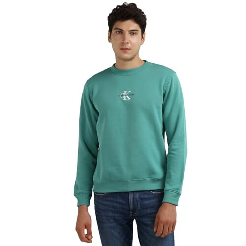 Calvin Klein Sweatshirt Redondo em Poliéster e Algodão Calvin Klein