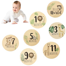Foto-Requisiten für Neugeborene, ideales Geschenk: Monatliche Meilensteinkarten aus Holz für Babys, kompakte Größe, Dschungelmotiv, doppelse