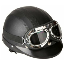 Casque demi-jet vintage, casque de moto rétro en cuir, style allemand, protecteur, toutes saisons, léger