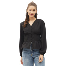 Harpa Dames Effen Regular Blouse (Gr6262A_Zwart Klein)