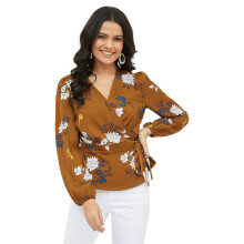 Blusa Floral Feminina Regular Harpa (Gr6226_Bronze Pequena)