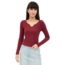 Blusa Regular Feminina Harpa Lisa (Gr6162_Maroon Pequeno)