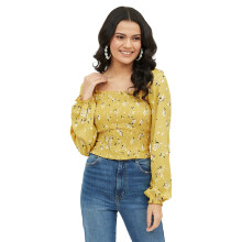 Blusa Floral Regular Feminina Harpa (Gr6220_Mostarda Médio)