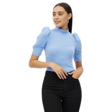 Blusa Regular Feminina Harpa Sólida (Gr7053_Azul Pequena)