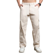 High Star Heren Katoen Cargos Losse Pasvorm Midden Taille Broek 15 Beige