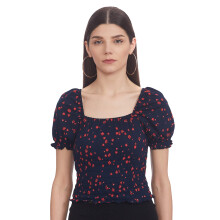 Harpa Dames Bloemige Regular Blouse (Gr6318_Navy Blauw Medium)