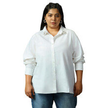 Camisas de Algodão Oversized de Mulheres High Star com Gola e Mangas Longas 75