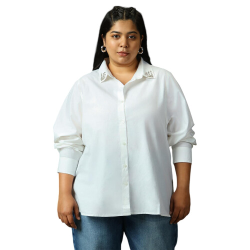 Camisas de Algodão Oversized de Mulheres High Star com Gola e Mangas Longas 75
