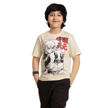 T-shirt Regular Fit Stampato Demon Slayer per Bambini Off White
