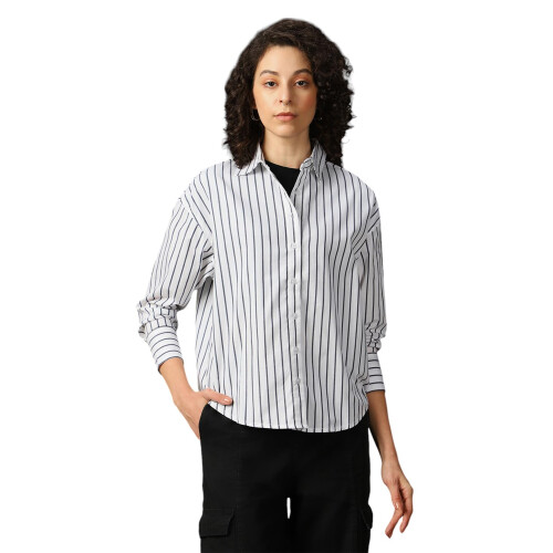 Camisas de Mulheres de Algodão Oversized com Gola e Mangas Compridas High Star