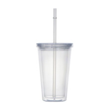 Vaso térmico de doble pared, vasos transparentes de acrílico tamaño infantil para uso doméstico y fiestas en el jardín, pajita reutilizable