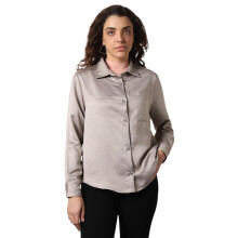 Camisas Sólidas de Manga Longa de Colarinho Aberto Boxy para Mulheres 44