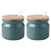 Conjunto de 2 potes de cerâmica, açucareiro de porcelana com tampa de madeira e colher de porcelana, açucareiro retrô pequeno de 300ml, idea