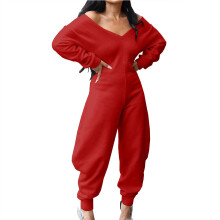 Lässiger Damen-Overall, sexy V-Ausschnitt, schulterfrei,-Rot XL